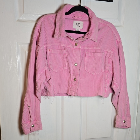 Urban Outfitters Jackets & Blazers - Urban Outfitters BDG S Small Pink Corduroy Jean Jacket With Raw Cropped Hem